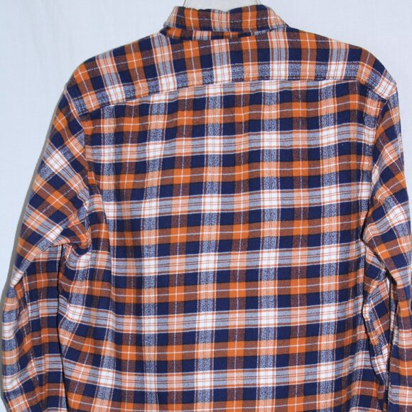 J Crew Flannel Shirt Men Large Orange Blue Plaid Lumberjack Button Up Casual - Picture 3 of 5